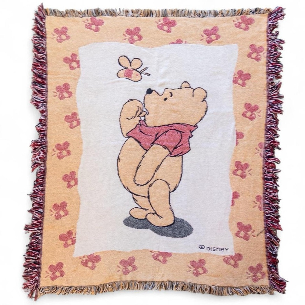 Vintage Winnie the Pooh Tapestry Throw Blanket Disney Fringe